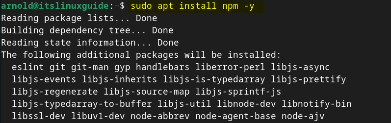 Installing node package manager on Debian 12 using apt package manager