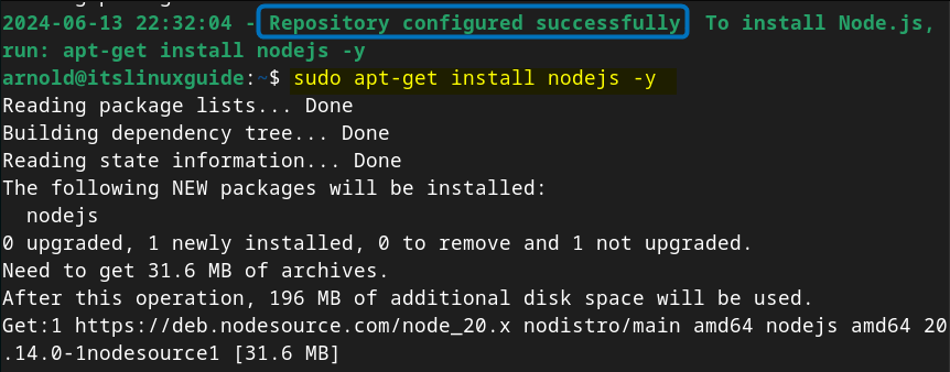 Installing nodejs on Debian using Node.js deb repository
