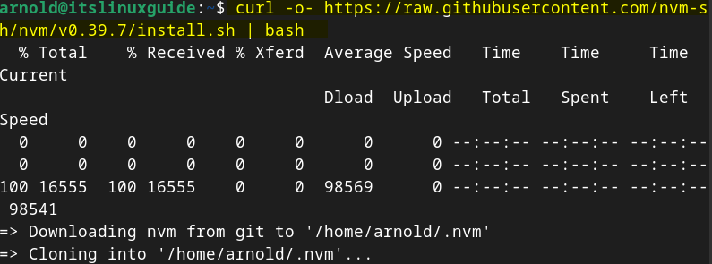 Downloading and installing node version manager (NVM) repository on Debian