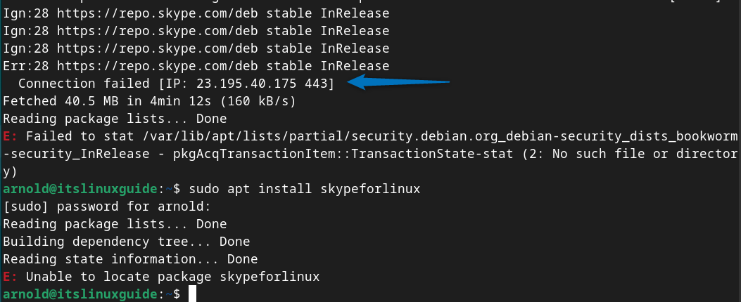 Connection failed error on adding Skype repository on Debian