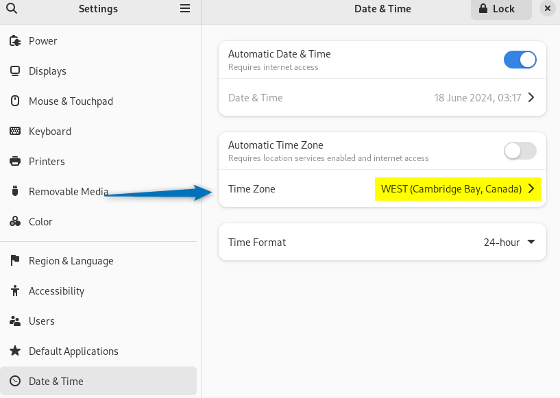 Setting Time Zone on Debian using Time Zone option