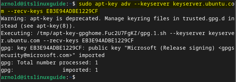 Adding GPG key for PowerShell on Debian for its repository