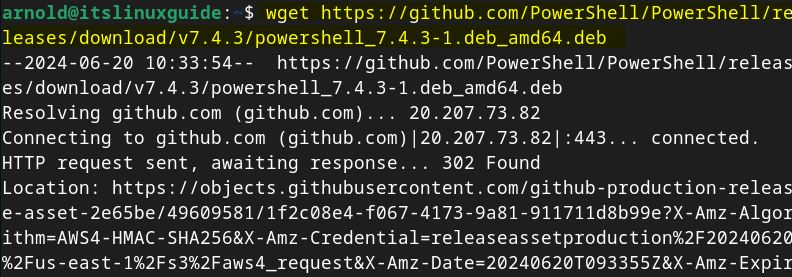 Downloading PowerShell Deb file on Debian from GitHub using terminal