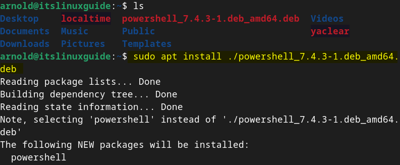 Installing Microsoft PowerShell on Debian using its Deb file via apt