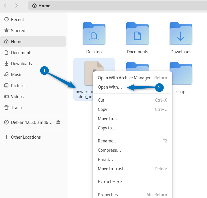 Opening PowerShell Deb file in Software Install app in Debian