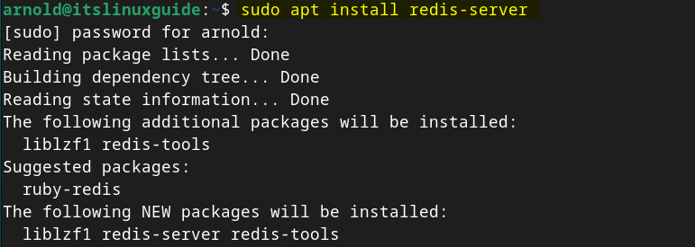 Installing redis on Debian using apt package manager.