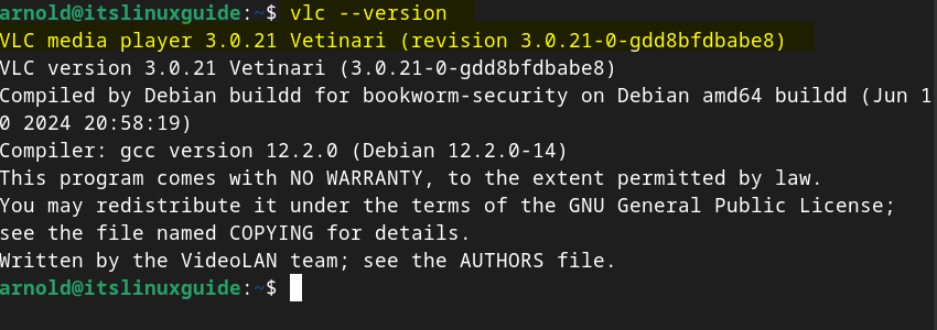 Checking VLC version on Debian installed using apt package manager