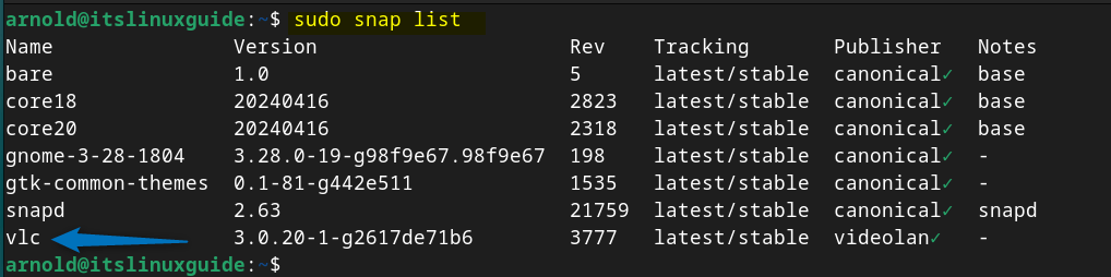 Listing Snap installed apps in Debian