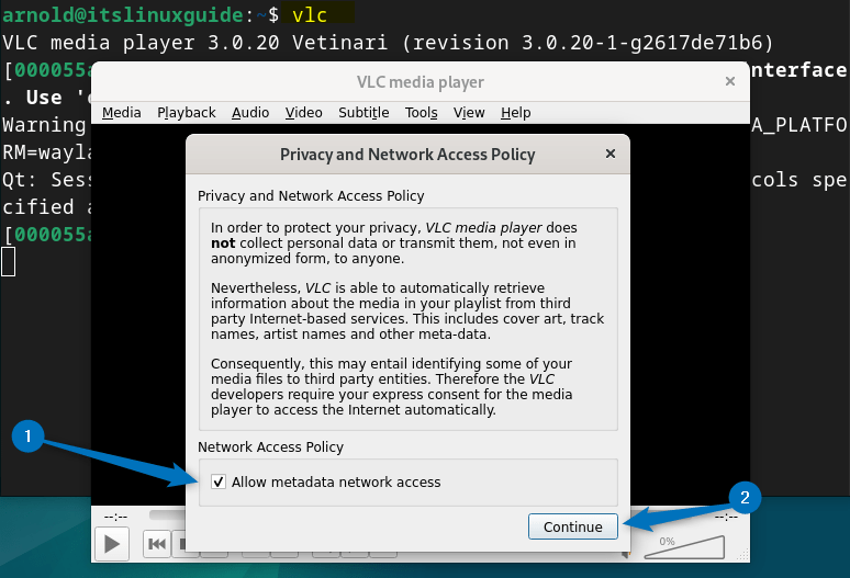 Launching VLC on Debian installed via Snap package manager