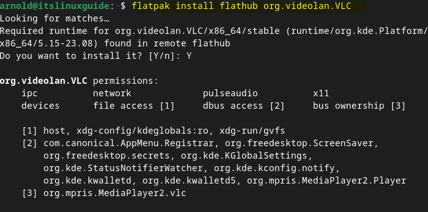 Installed VLC on Debian using Flatpak app installer.