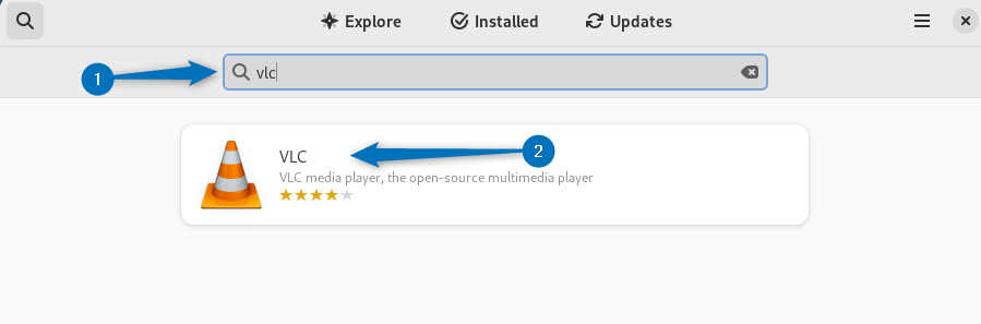 Searching VLC in Debian's 12 software app