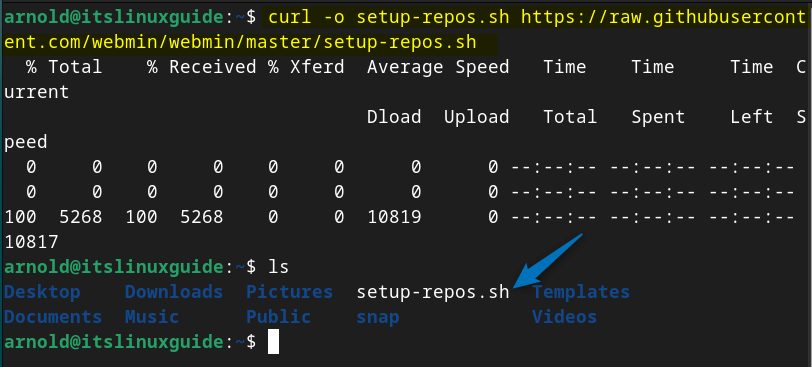 Downloading Webmin repository script file on Debian