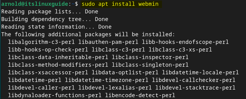 Installing Webmin on Debian 12 after adding its repository in sources.list file.