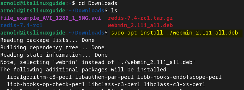 Installing Webmin on Debian using its deb file