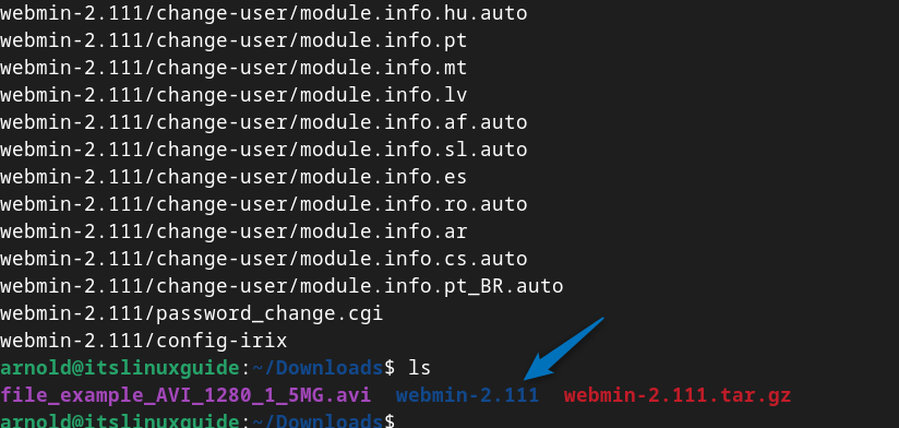 Extracting Webmin tar file on Debian