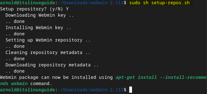 Executing Repository file in extracted Webmin tar file on Debian