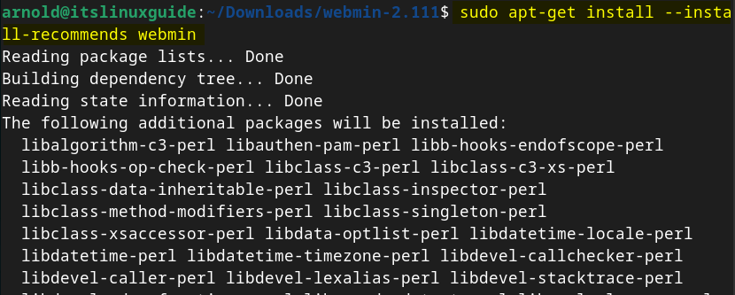 Installing Webmin on Debian using its tar file.