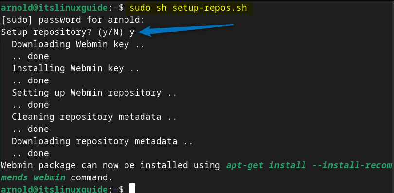 Executing Webmin repository file on Debian to add it in apt repository