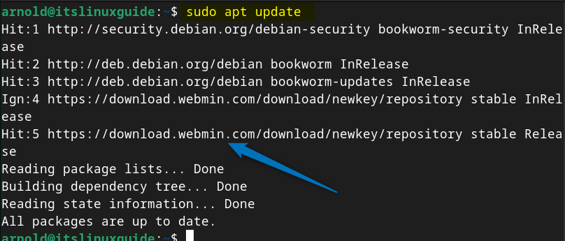 Updating apt packages list on Debian after executing Webmin Repository script file.