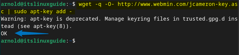 Adding Webmin repository GPG key required for its validation on Debian 12