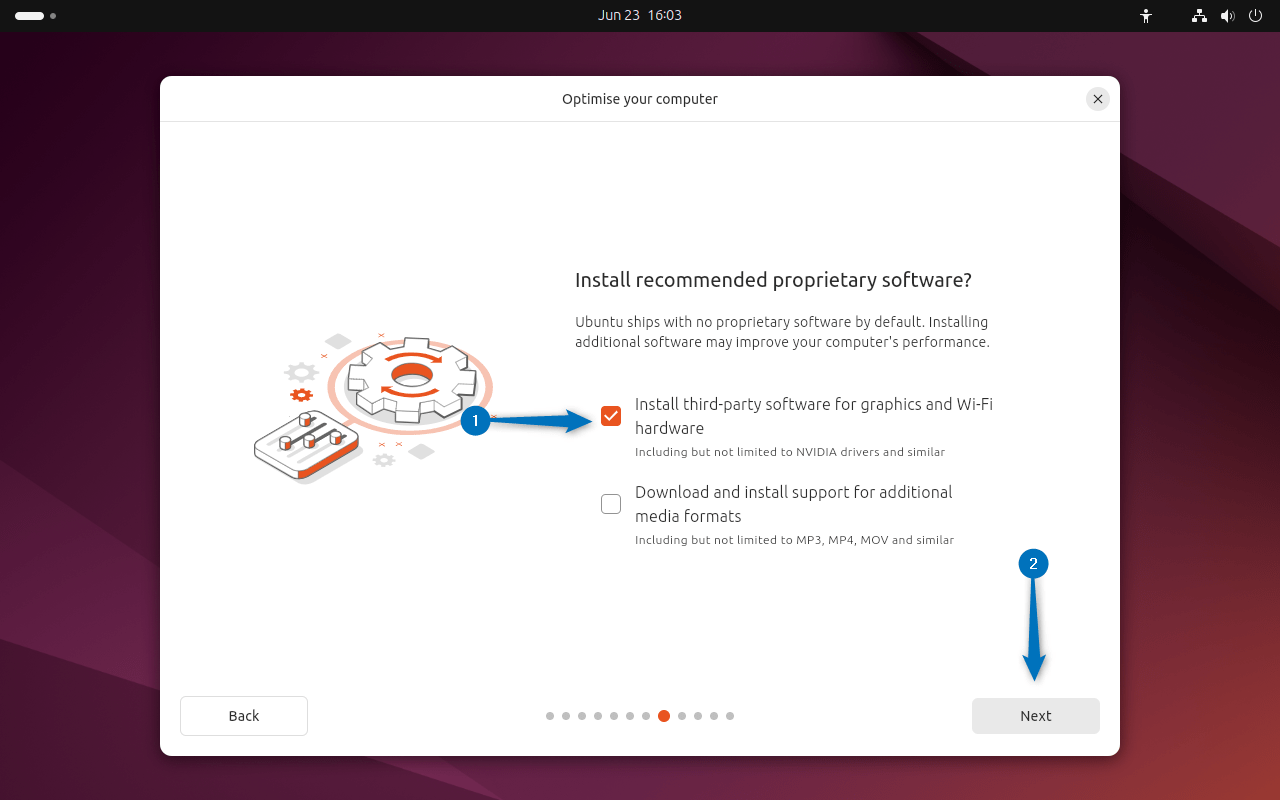 Allowing the installation of third party software for graphics and Wi-Fi hardware while installing Ubuntu on VirtualBox