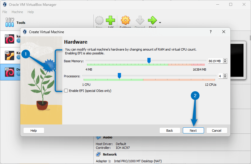 Allocating RAM and Processor for creating new virtual machine on VirtualBox on Ubuntu