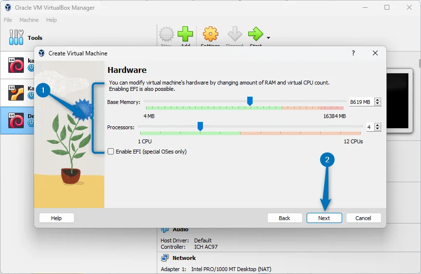 Allocating RAM and Processor for creating new virtual machine on VirtualBox on Ubuntu
