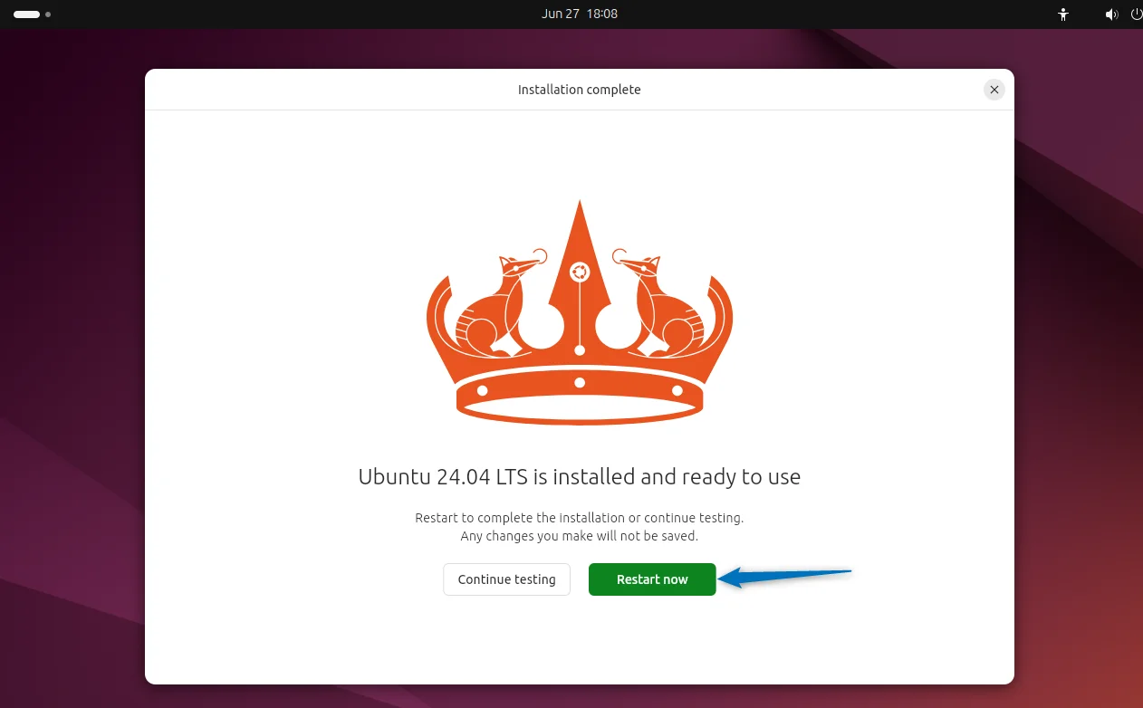 Rebooting Ubuntu 24.04 after installing it on VirtualBox 