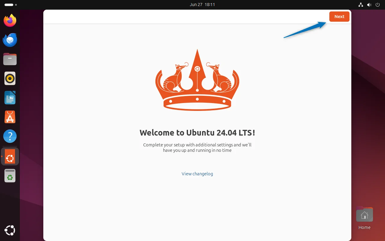 Ubuntu startup wizard on its first launch