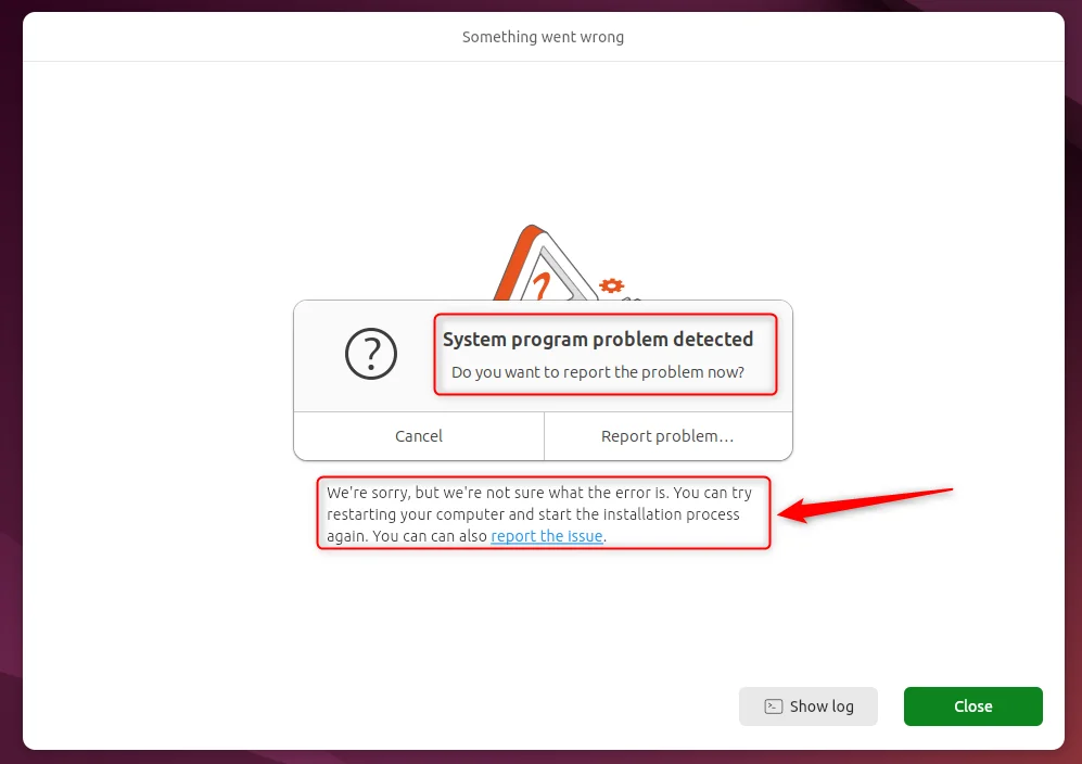 System program problem detected issue while installing Ubuntu 24.04 on VirtualBox 