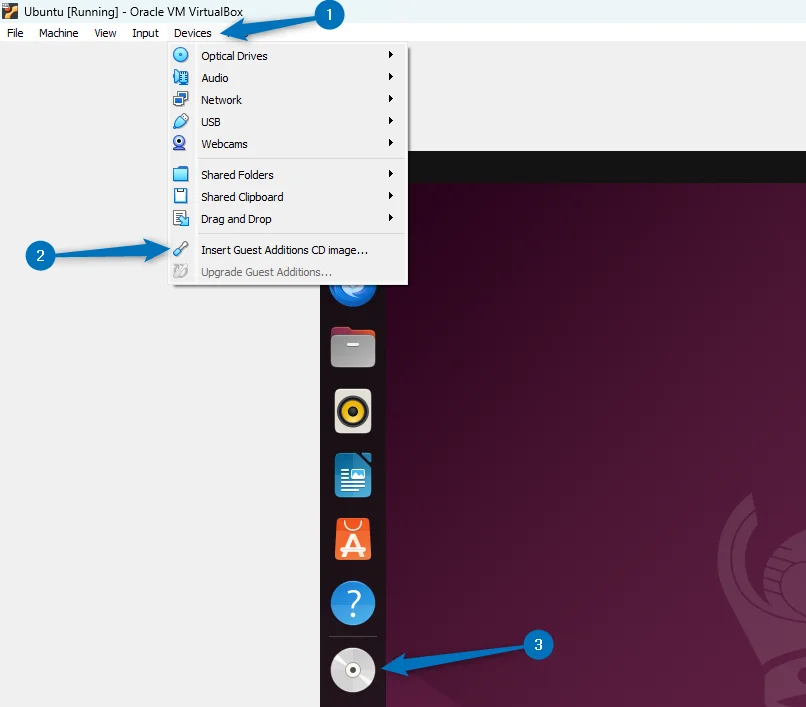 Installing Guest Addition on Ubuntu after installing it on VirtualBox 