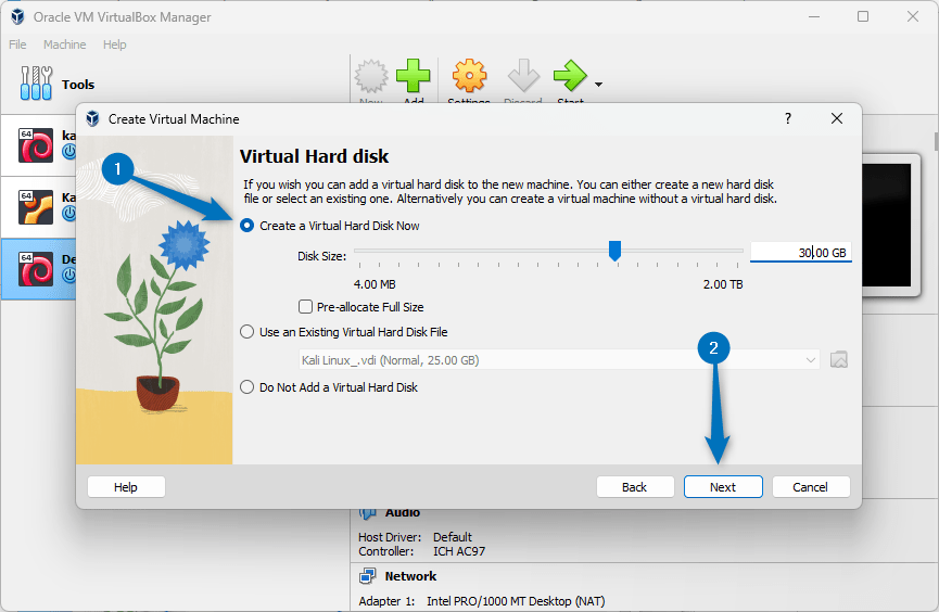 Allocating storage space for creating new virtual machine on VirtualBox on Ubuntu
