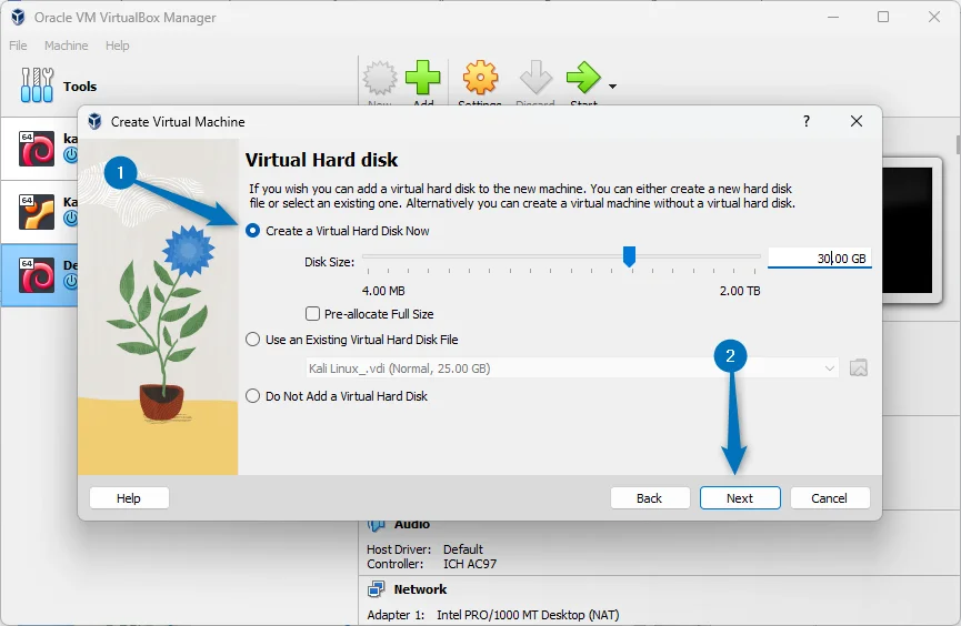 Allocating storage space for creating new virtual machine on VirtualBox on Ubuntu