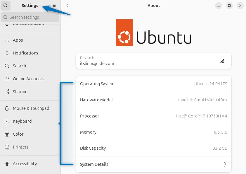 Ubuntu 24.04 about page 