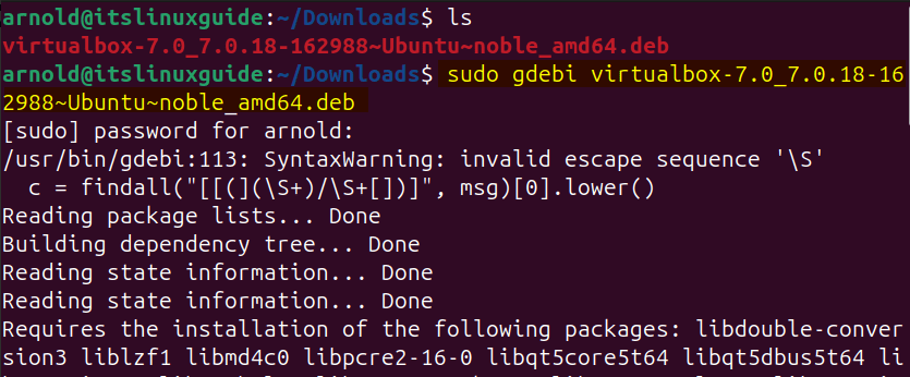 Installing VirtualBox on Ubuntu using Gdebi package manager