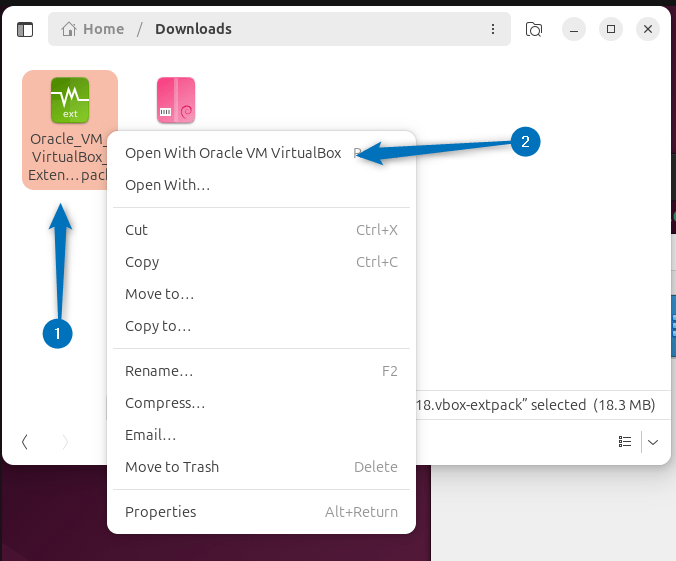 Launching VirtualBox extension pack on Ubuntu through VirtualBox