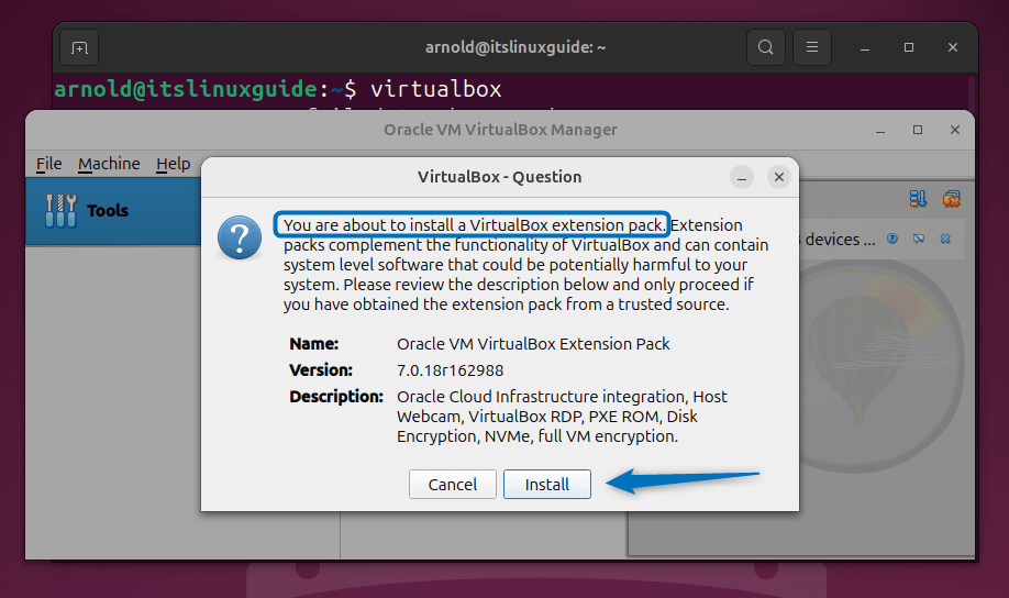 Installing VirtualBox extension pack on Ubuntu