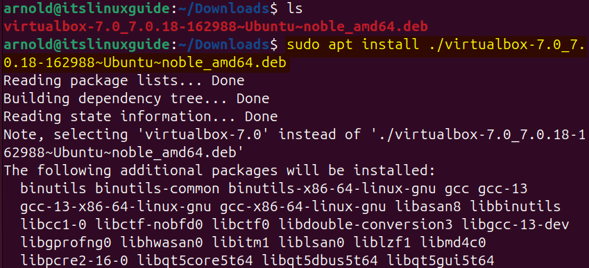 Installing VirtualBox on Ubuntu using its deb file