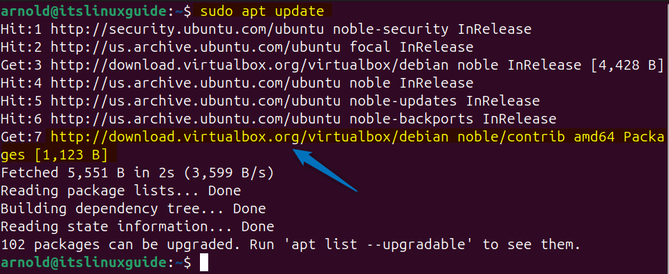 Updating packages list for apt on Ubuntu after adding VirtualBox repository.
