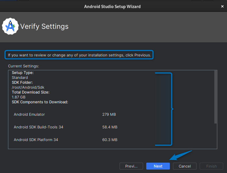 Reviewing installation changes for Android development environment on Debian 12