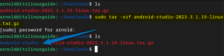 Extracting Android Studio Tar File on Debian 12