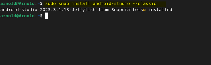 Installing Android Studio on Debian 12 through Snap package Installer