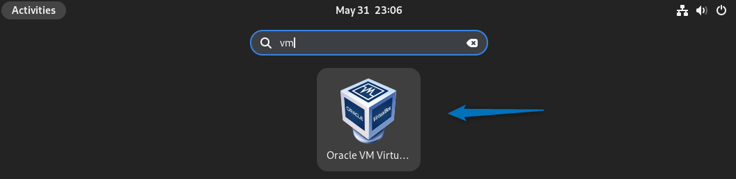 lauching VirtualBox in Debian 12 through its application menu
