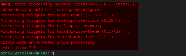 Package processing error for installing VirtualBox on Debian using dpkg package manager