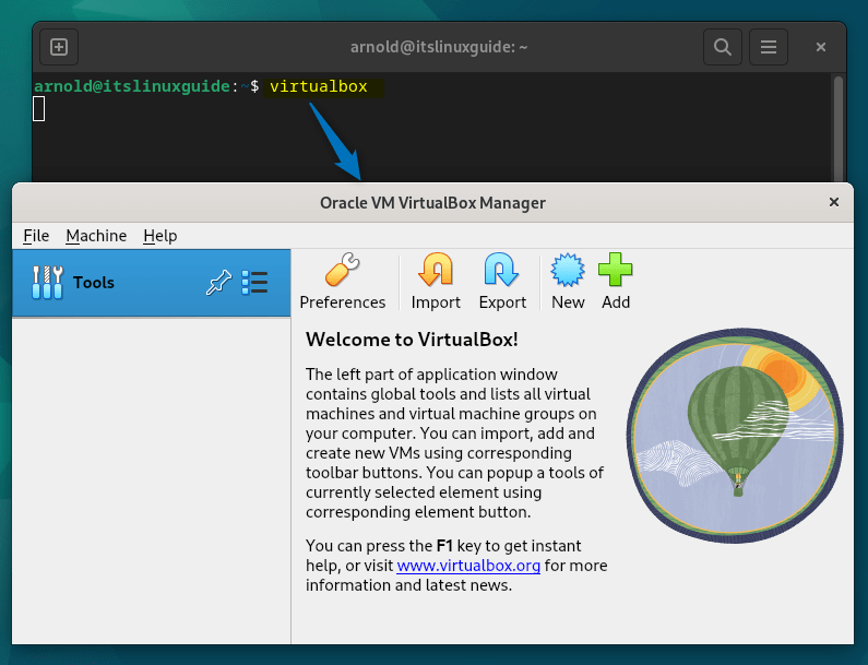 Launching Virtual Box on Debian 12 using virtualbox command