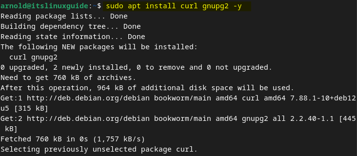 Installing Gnupg2 and curl utility on Debian for VirtualBox.