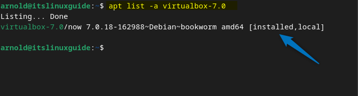 verifying the installation of Virtual Box on Debian