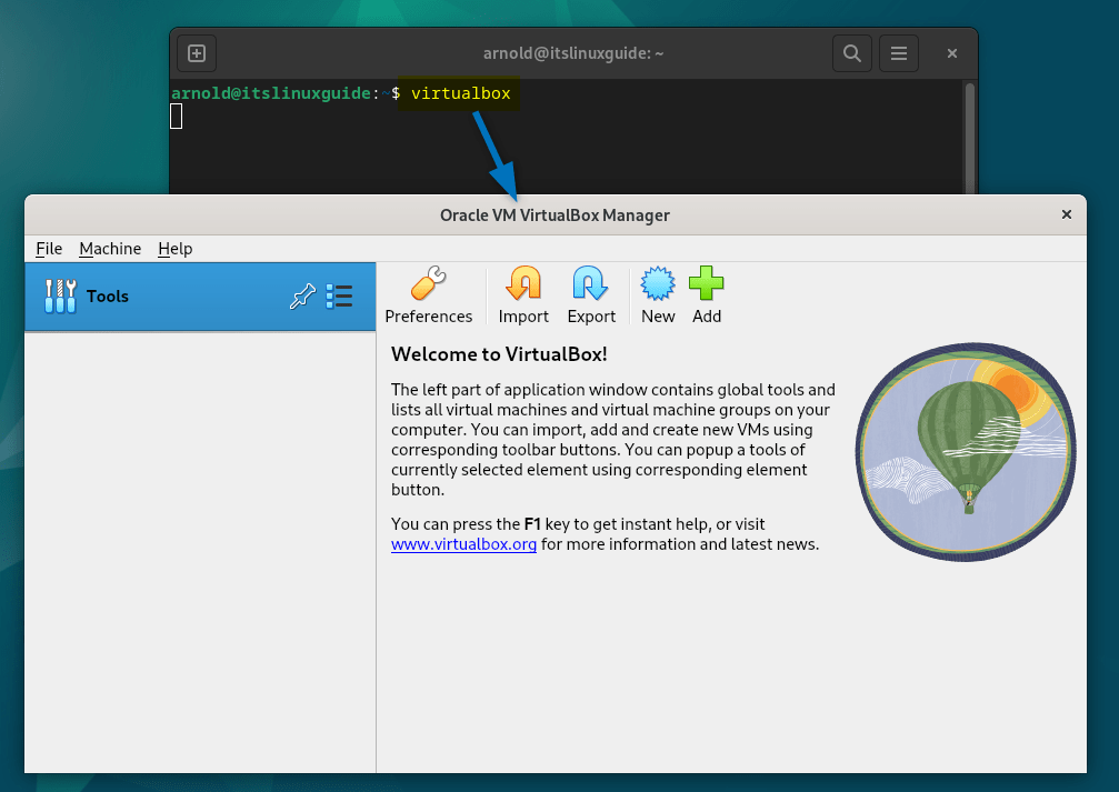 Launching Virtual Box on Debian using virtualbox command