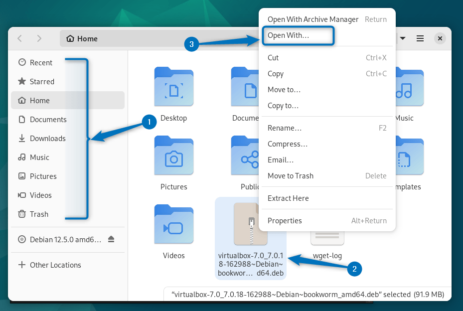Opening virtual box deb file in Debian 12
