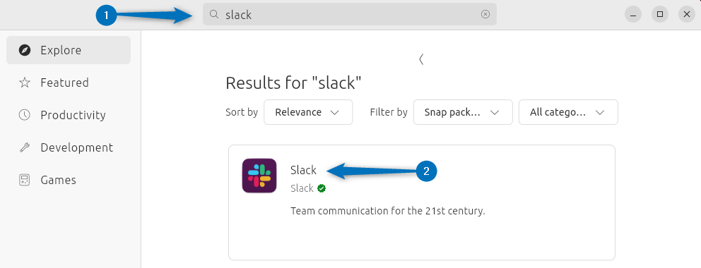 Searching for Slack on Ubuntu App center